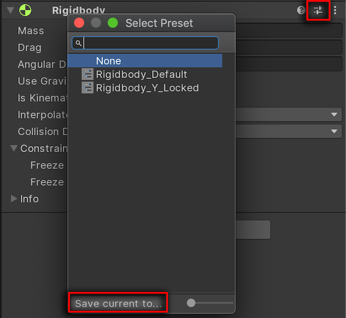 Unity presets feature