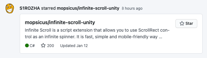 Infinite scroll unity 200 stars